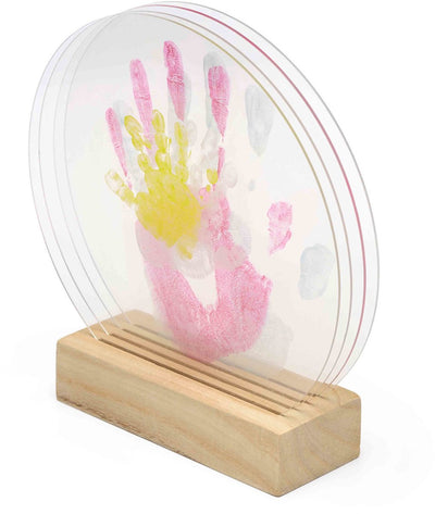 Happy Hands Familien-Handabdruck-Set – DIY-Handabdruck-Set für die Familie – inklusive 4 Farben babysicherer Farbe, Acrylplatten, Holzständer – originelles Mutterschaftsgeschenk oder Muttertagsgeschenk für den Vater