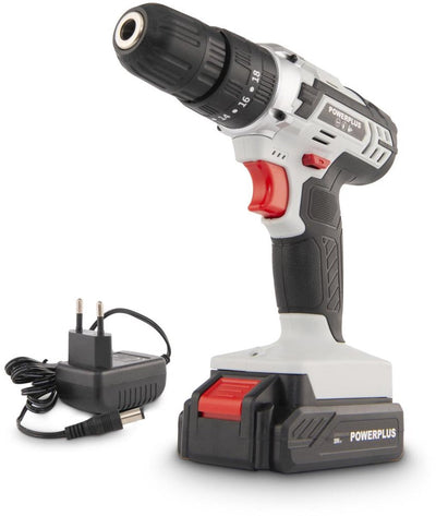 Powerplus Akku-Schlagbohrschrauber Powc1080 – 20 V – variable Geschwindigkeit – inkl. Akku 1 x 2,0-Ah-Akku und Ladegerät – Bohrer für Beton, Holz und Stahl