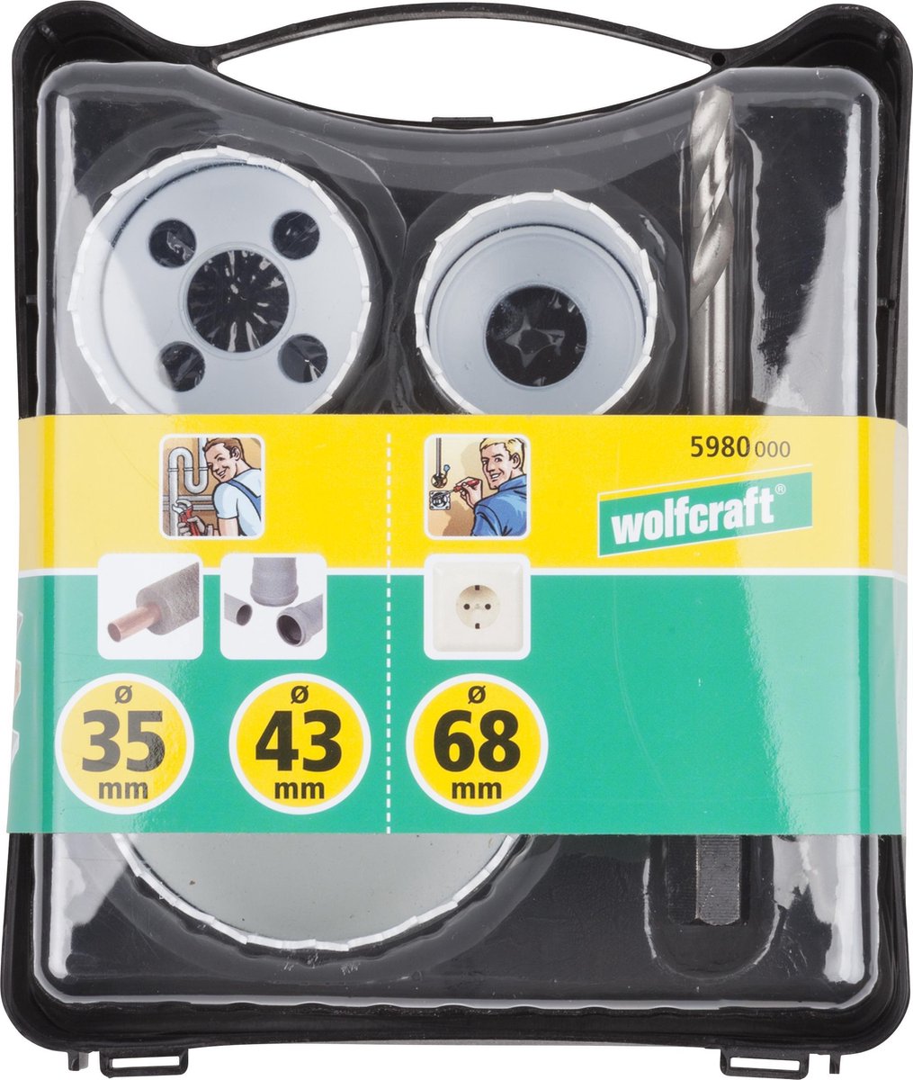 Wolfcraft - Bimetall-Lochsäge 35, 43 und 68 mm - Einlagenset 'Renovierung' - 4-teilig - 5980000