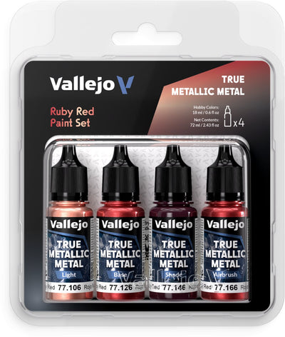 Vallejo Hobby Paint Acrylfarbe – 77254 True Metallic Metal – Rubinrot Farbset – Acrylset – 4x Farbset – 4x 18 ml