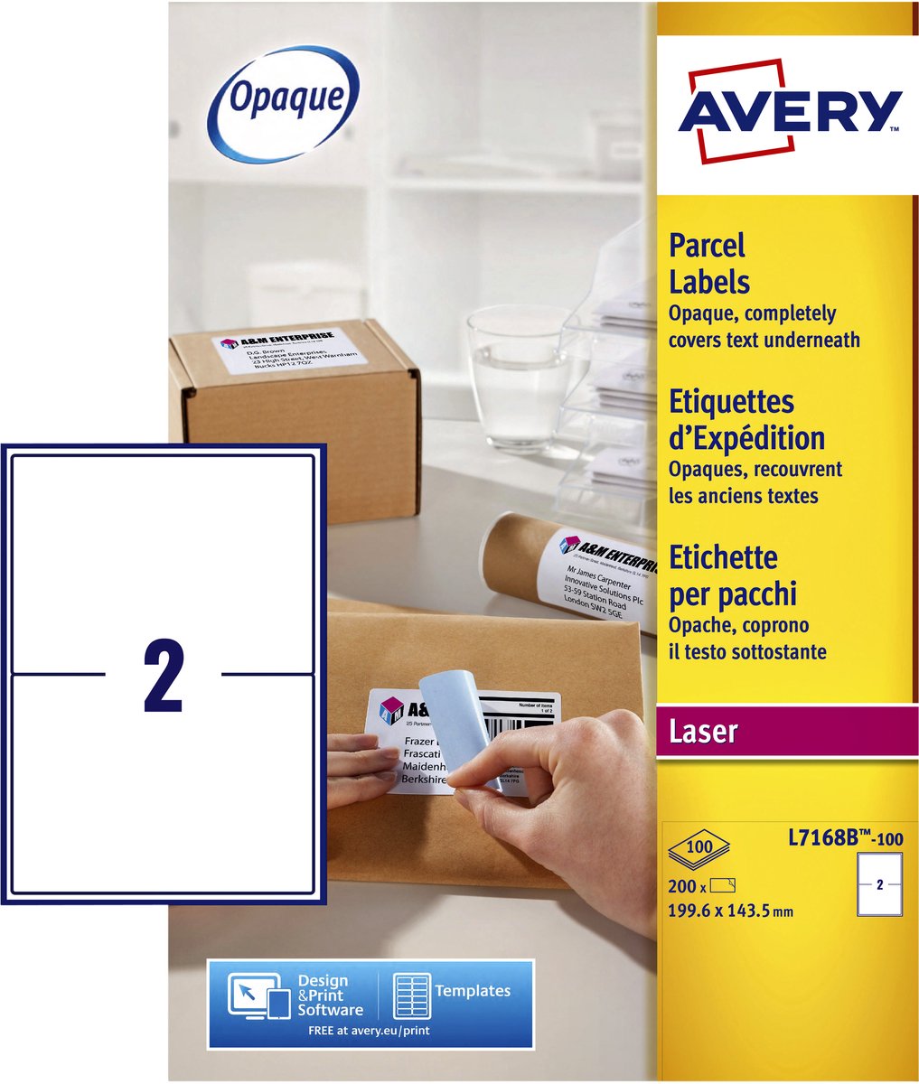 Versandetikett Avery Block-Out – 199 – 6 x 143 – 5 mm weiße Box 100 Blatt – 2 Etiketten pro Blatt