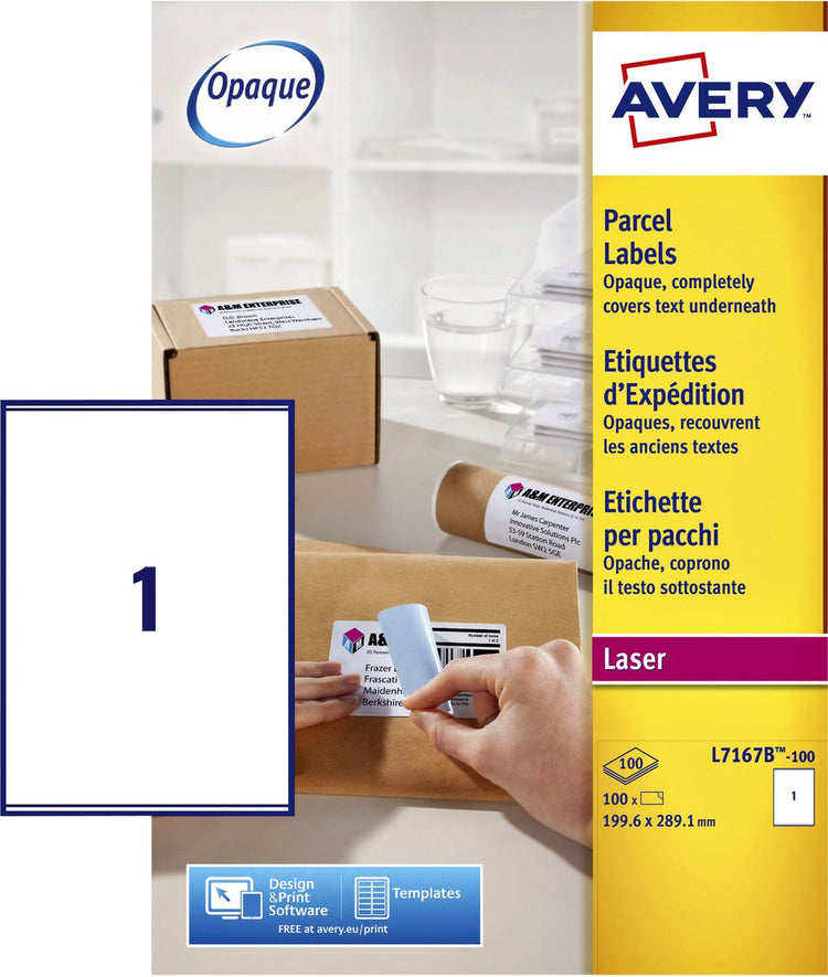Versandetikett Avery Block-Out – 199 – 6 x 289 – 1 mm weiße Box 100 Blatt – 1 Etikett pro Blatt