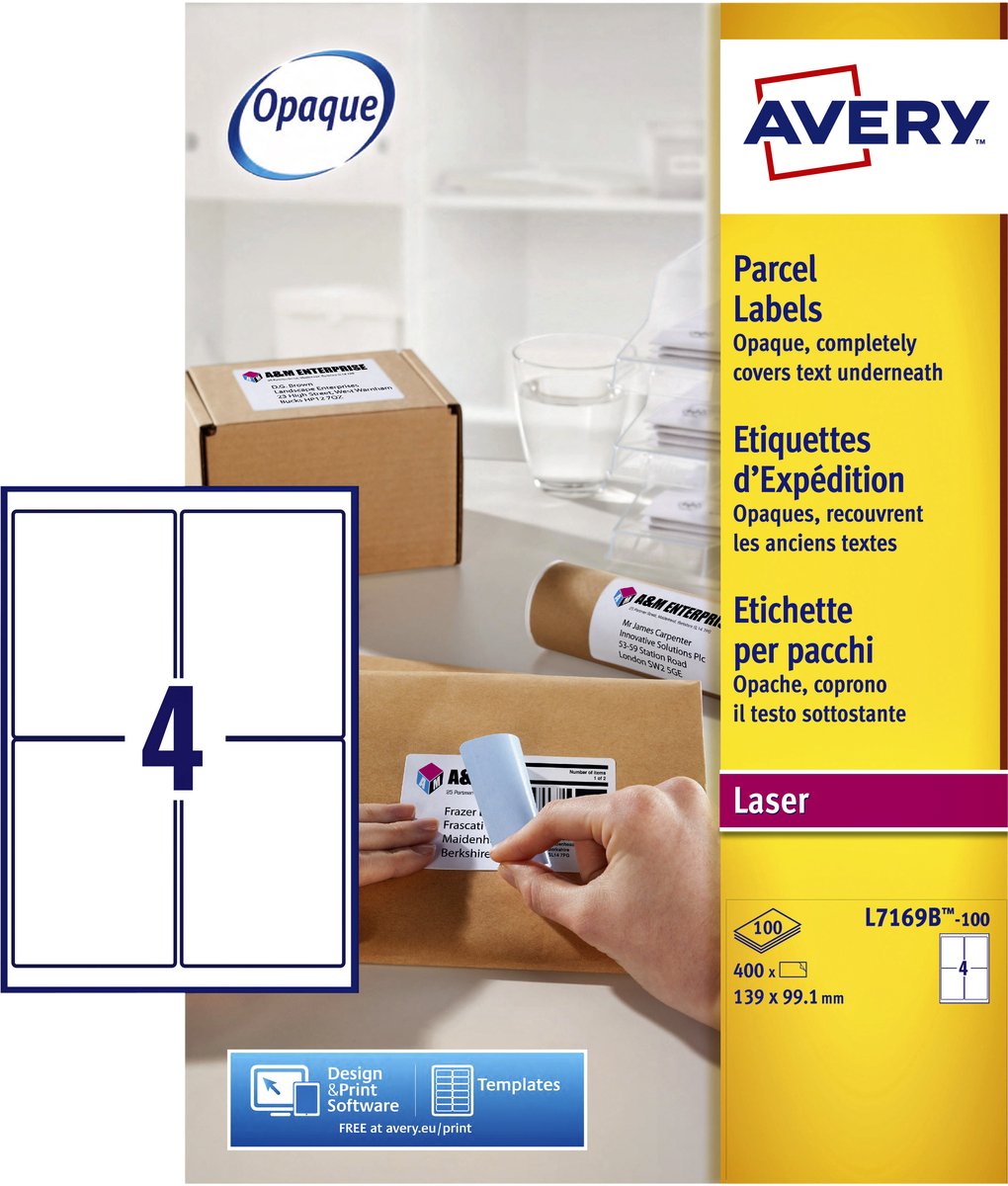 Versandetikett Avery Blockout – 99 – 1 x 139 mm weiße Box 100 Blatt – 4 Etiketten pro Blatt