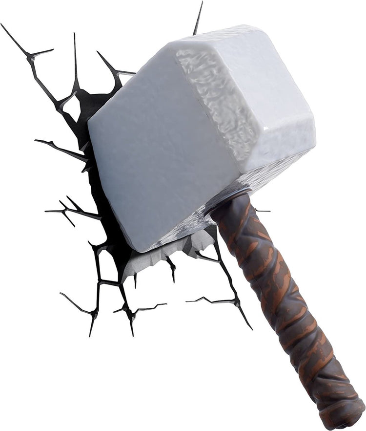 Marvel 3dlightfx Thor Hammer Wandlampe – 3D-LED-Nachtlampe für Kinderzimmer – kabellos mit realistischem Schlageffekt
