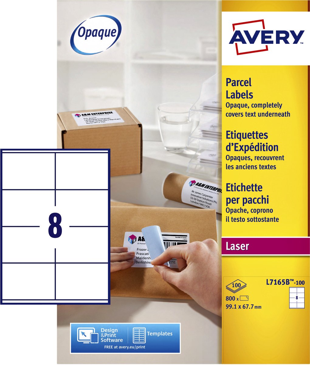 Versandetikett Avery Blockout – 99 – 1 x 67 – 7 mm weiße Box 100 Blatt – 8 Etiketten pro Blatt