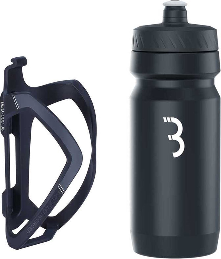 BBB Cycling Flexcage – Leichter Flaschenhalter mit Flasche – 550 ml – Schwarz und Weiß – Rennrad Mountainbike – Trinkflaschenhalter Fahrrad – BBC-36C
