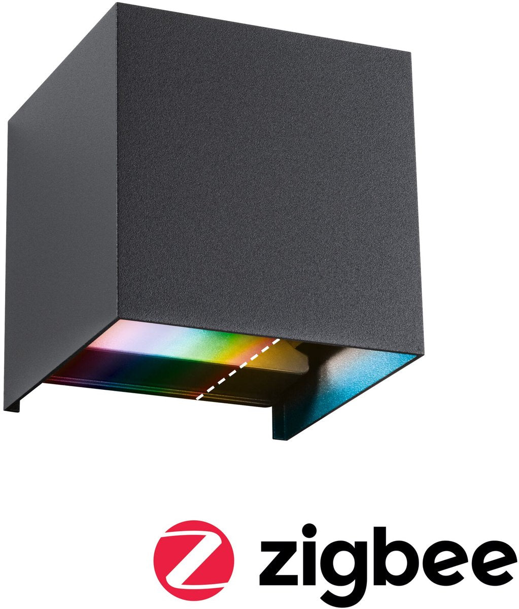 Paulmann LED Wandleuchte Smart Home Zigbee 3.0 Cybo IP44 eckig 100x100 mm RGBW+ 2x2,5W 2x150lm 230V Anthrazit Aluminium