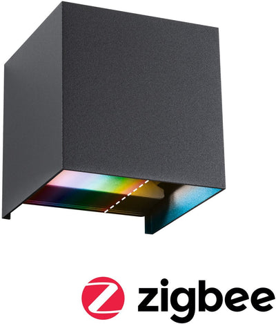 Paulmann LED Wandleuchte Smart Home Zigbee 3.0 Cybo IP44 eckig 100x100 mm RGBW+ 2x2,5W 2x150lm 230V Anthrazit Aluminium