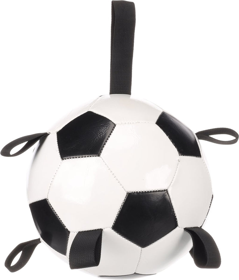 Flamingo-Hundespielzeug – schwimmender Fußballhund – interaktives Wasserspielzeug mit Griffen – Towa-Fußball weiß schwarz – ø 19 cm
