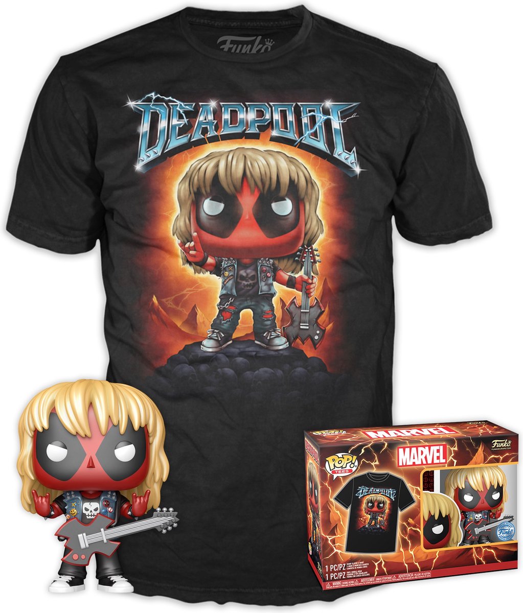 Funko-Pop! Tee-Box Marvel: Deadpool (Heavy Metal) Gitarre Metallic Special Edition exklusiv – Größe M
