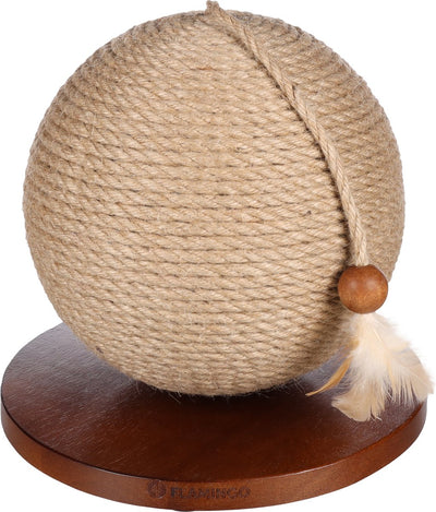 Katzenspielzeug Flamingo – Katzenspielzeug Kratzball Estrella Braun ø 24,5 cm – Interaktiver Spielzeugball mit Jute-Kratzseil und Feder – Kratzspielzeug Katze kompakt stylisch