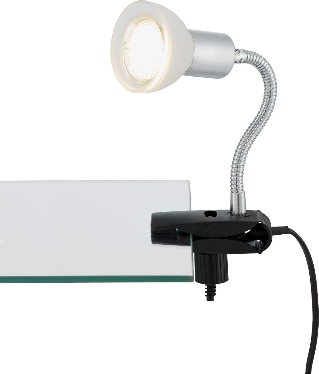 Briloner - LED Klemmleuchte Nachtlicht Leseleuchte Kabelschalter Flexarm 1xGU10 3W Weiß Metall Glas