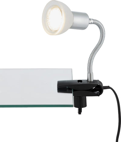 Briloner - LED Klemmleuchte Nachtlicht Leseleuchte Kabelschalter Flexarm 1xGU10 3W Weiß Metall Glas