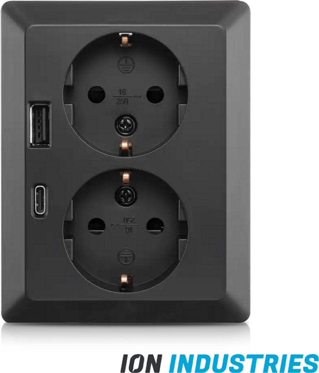 Ion Industries - Unterputzsteckdose - 2-fach - RA - USB-A + USB-C mattschwarz