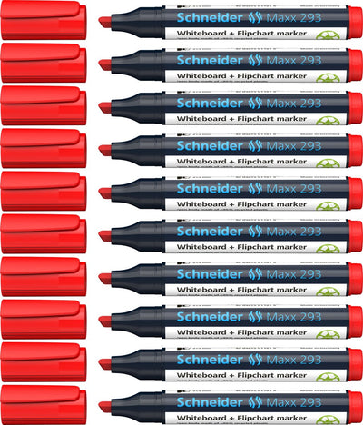 Schneider Schreibgeräte Schneider Whiteboard-Marker – Maxx 293 – Keilspitze – Rot – 10 Stück – für Whiteboard und Flipchart – S-129302-10
