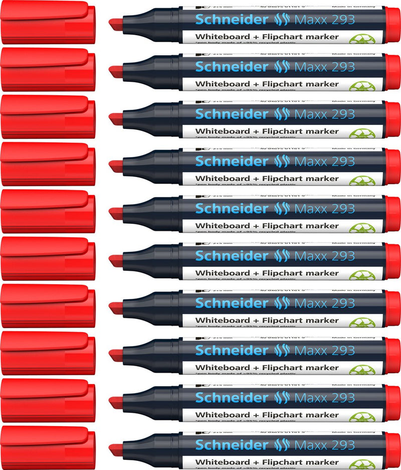 Schneider Schreibgeräte Schneider Whiteboard-Marker – Maxx 293 – Keilspitze – Rot – 10 Stück – für Whiteboard und Flipchart – S-129302-10