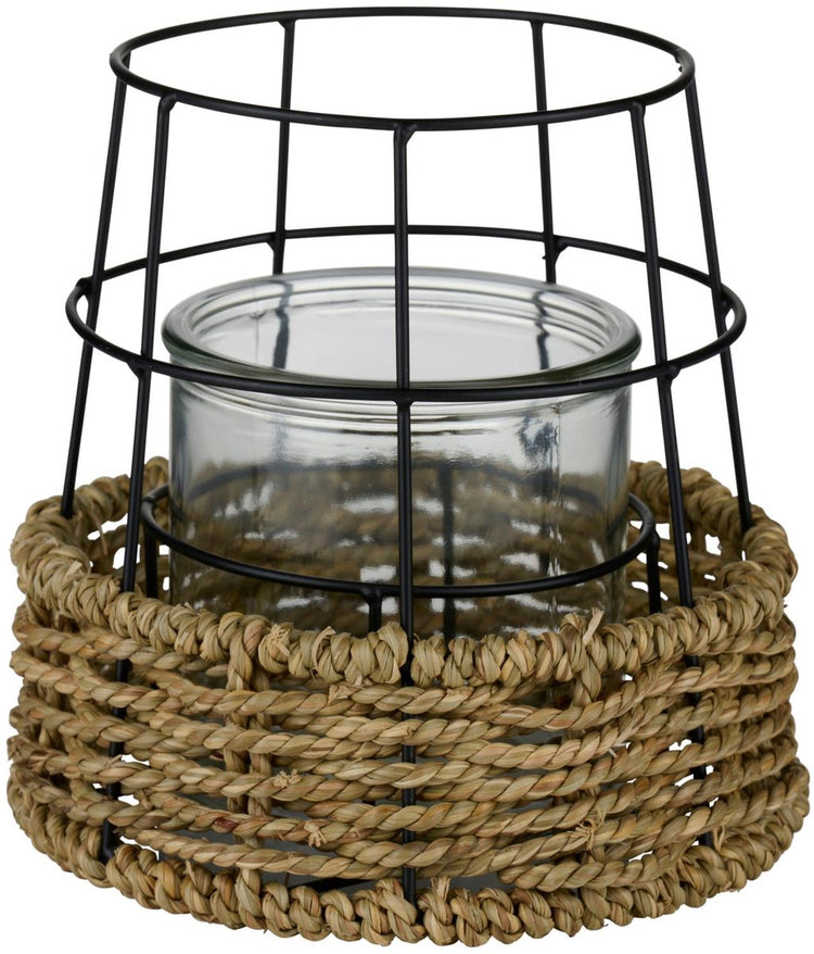 Arti casa Kerzenständer – Laterne mit Seil – Kerzenhalter für drinnen und draußen – 17 x 16,5 cm – Naturschwarz