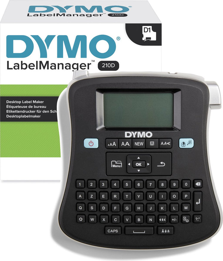 Dymo Label Manager 210d Etikettendrucker | Desktop-Etikettendrucker | Tragbarer Etikettendrucker mit Azerty-Tastatur | großer Bildschirm und Tasten für schnellen Zugriff | für den Büro- und Heimgebrauch