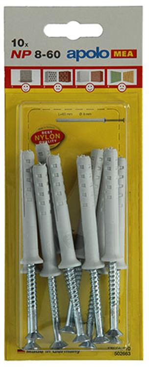 Celo 1015394 – 10 Nylon-Nageldübel NP 502663 8 x 60 mm | 5 Stück