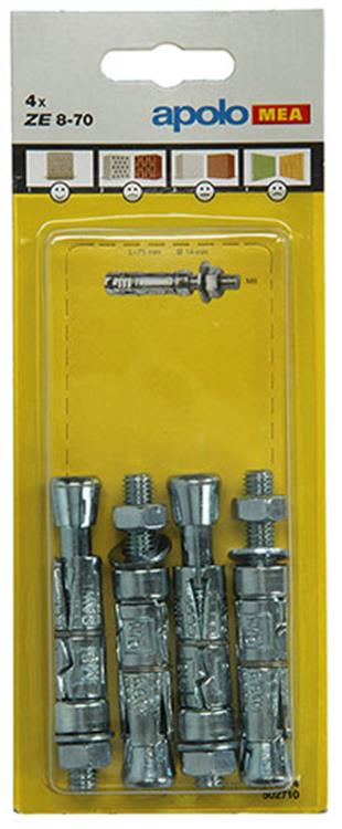 Celo 1003153 – 4 Spreizdübel je 14 mm + Gewindestange 502710 8 x 70 mm | 5 Stück