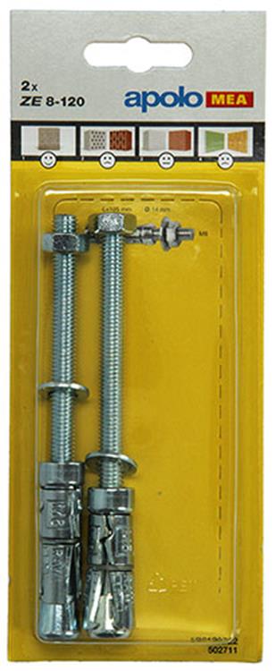 Celo 1003154 – 2 Spreizdübel je 15 mm + Gewindestange 8 x 120 mm 502711 | 5 Stück