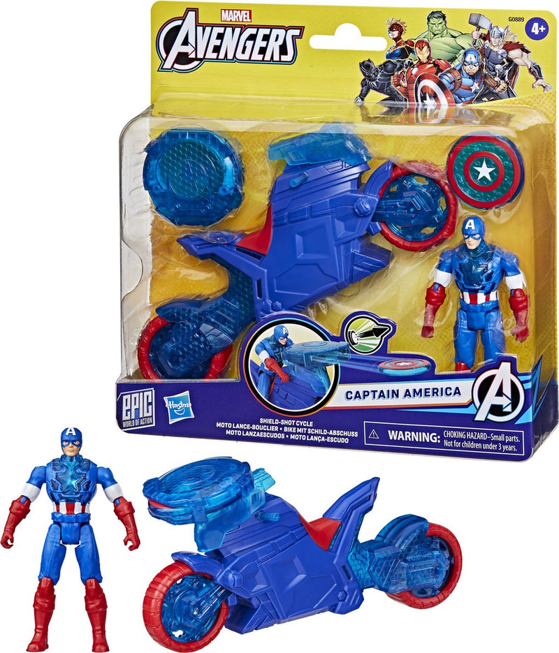 Marvel Avengers 10 cm große Figur Captain America mit Schild und Motorrad
