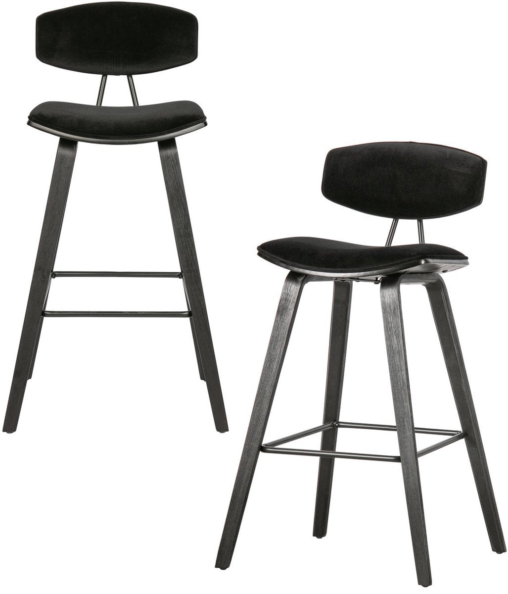 Woood Senn Barstühle – Samt – Schwarz – 2er-Set