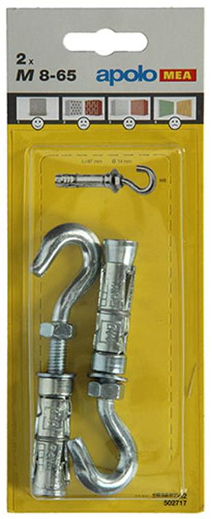 Celo 1003158 – 2 Spreizanker m 14 mm + Hakenschraube 8 x 65 mm 502717 | 5 Stück