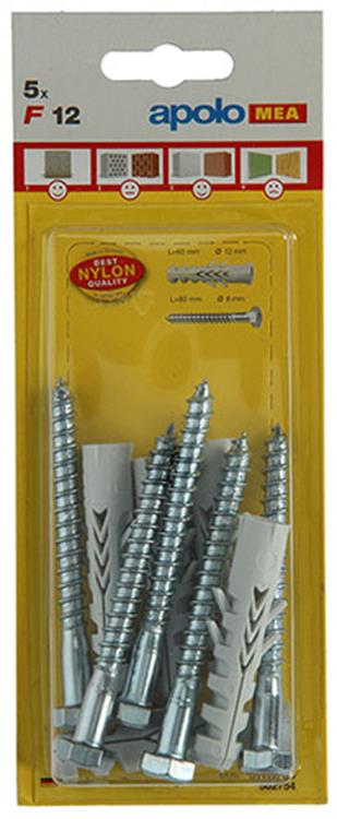 Celo 1015380 – 5 Nylondübel f ​​+ 6kt 12 mm + Holzgewindebolzen 502754 | 5 Stück