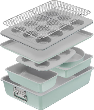 Tefal Ceramik-Backform – 8-teiliges Set – Muffinform, Kuchenform, Kühlregal – Antihaftbeschichtung – PFAS-frei