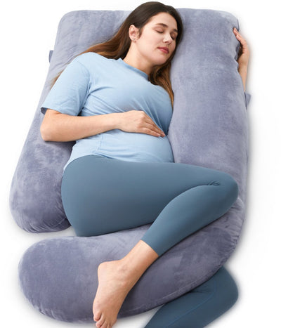 Momcozy - Schwangerschaftskissen U-Form - Velours - Dunkelgrau