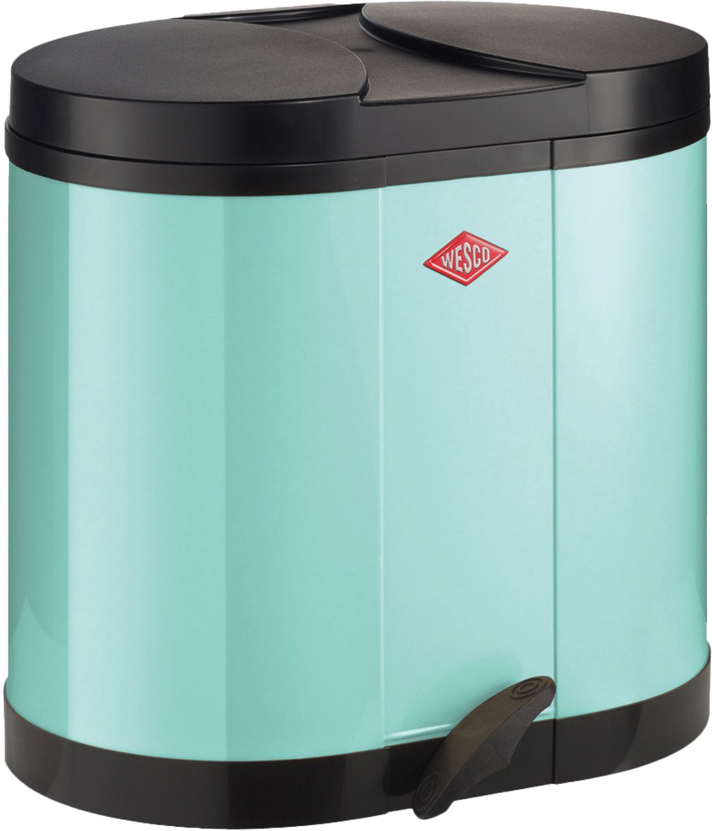 Wesco Öko-Sammelabfallbehälter | 30 Liter | Duo Treteimer (2x15 Liter) | Metall - Minze | Mülltrennung – Made in Germany
