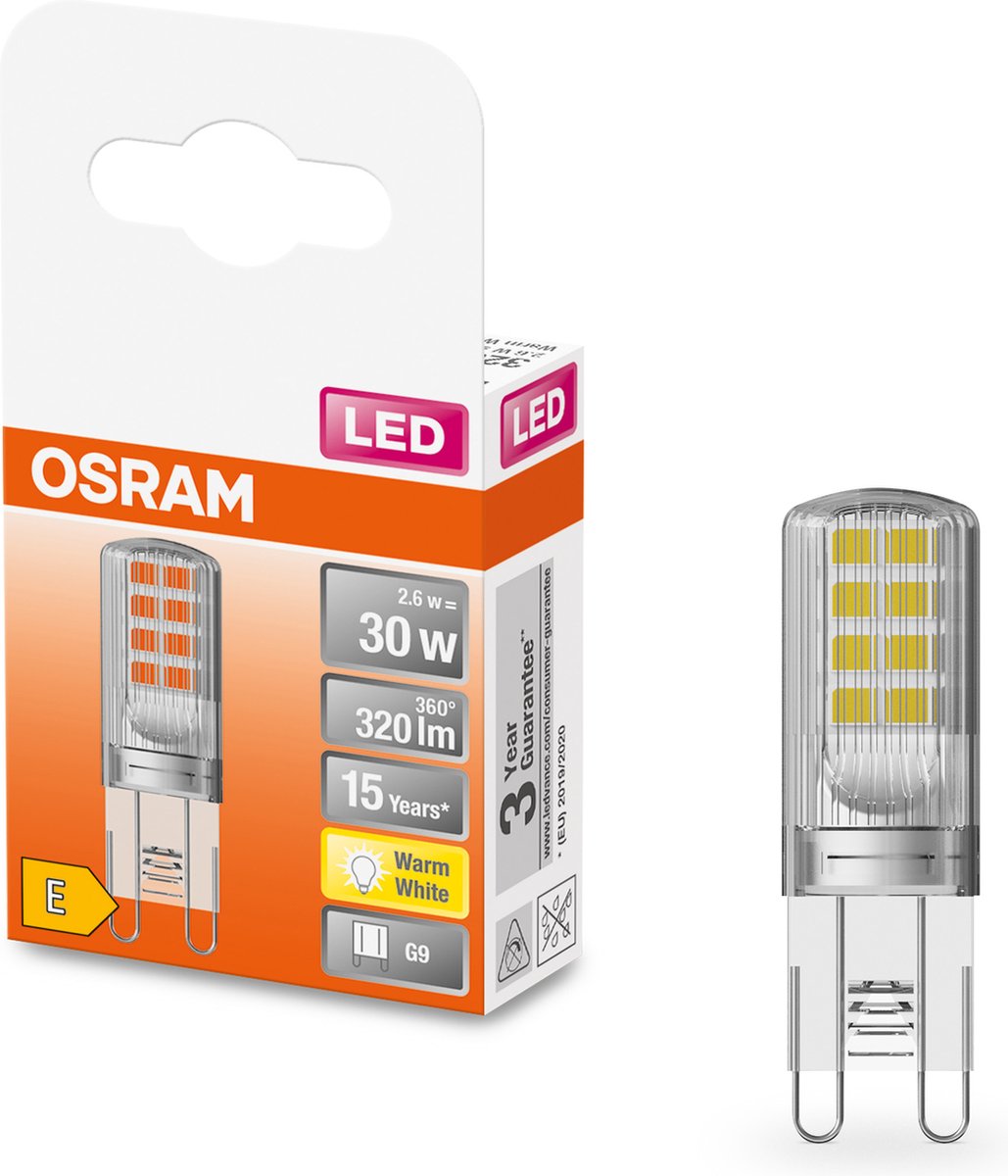 Osram LED-Lampe – Pin 30 – G9 – 2,6 W – 320 Lumen – warmweiß – nicht dimmbar