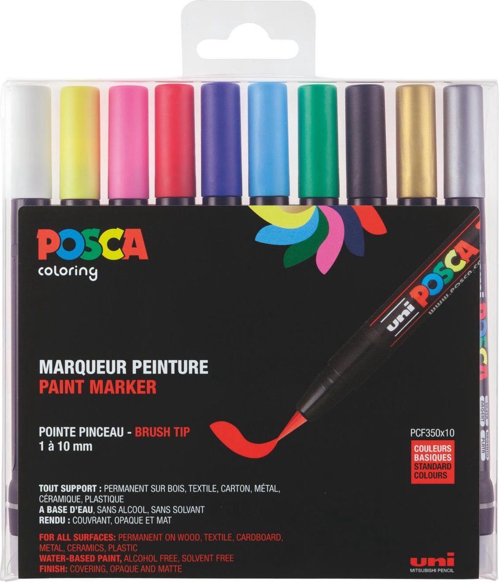 Posca uni pcf350 – Farbmarker – Pinselstift – Set mit 10 Stück.