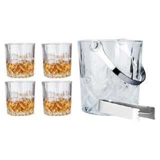 Whisky -Setglas mit 4 Gläser, Eiseimer und Eisbohrinsel