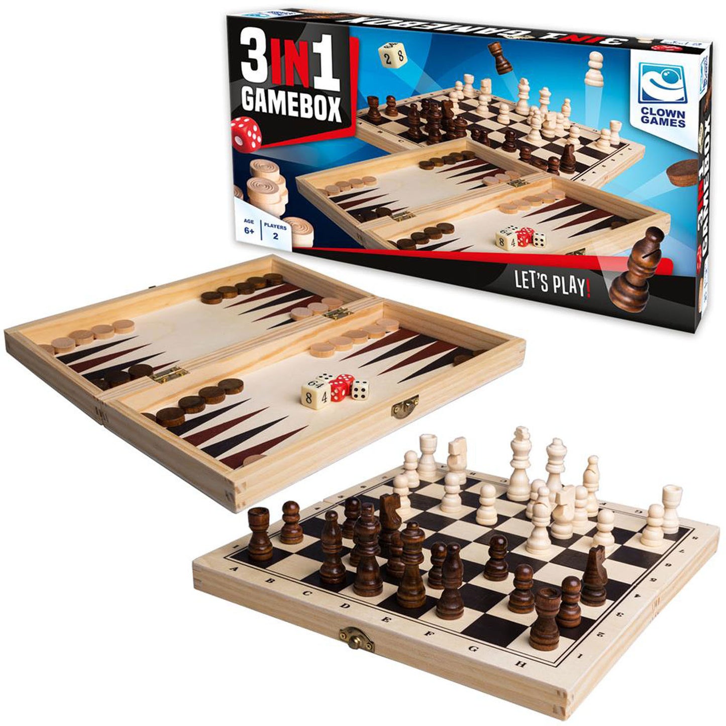 Clownspiele 3in1 Spielbox Holz