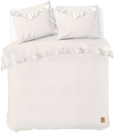 Dindi Home Bettbezug mit weißen Rüschen – 200 x 220 – 100 % Baumwolle – gebrochenes Weiß