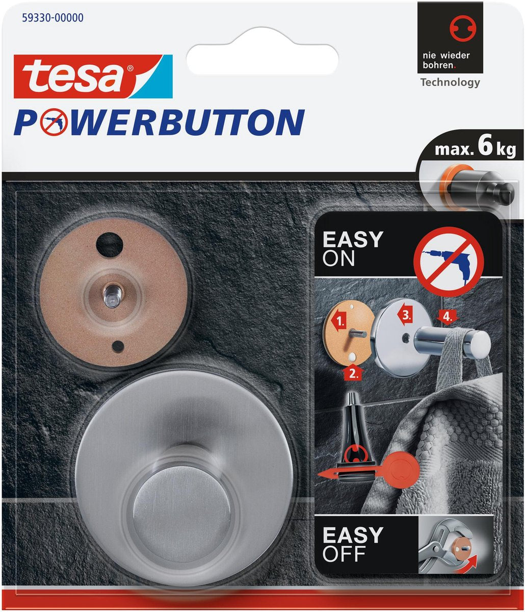 Tesa Power Button Classic selbstklebender Haken (ø x h) 50 mm x 31 mm Metall Inhalt: 1 Stück