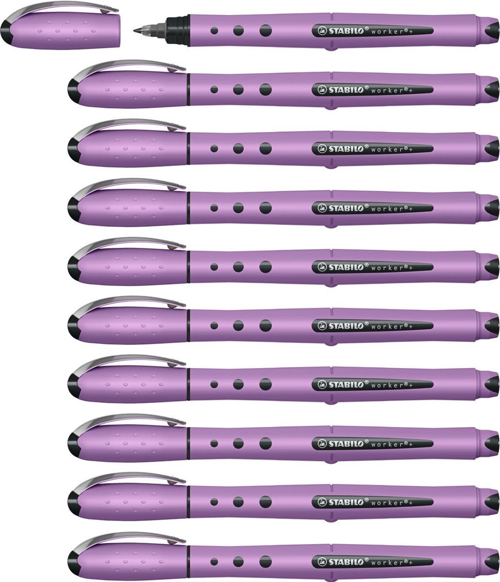 Stabilo worker+ - Tintenroller 0,5 mm - Naturfarben Wildblume - Grauviolett - Karton mit 10 Stück