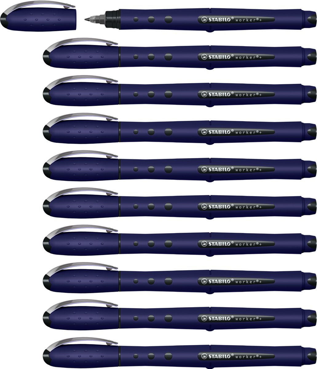 Stabilo worker+ - Tintenroller 0,5 mm - Naturfarben Wildblume - Ultramarinblau - Schachtel mit 10 Stück