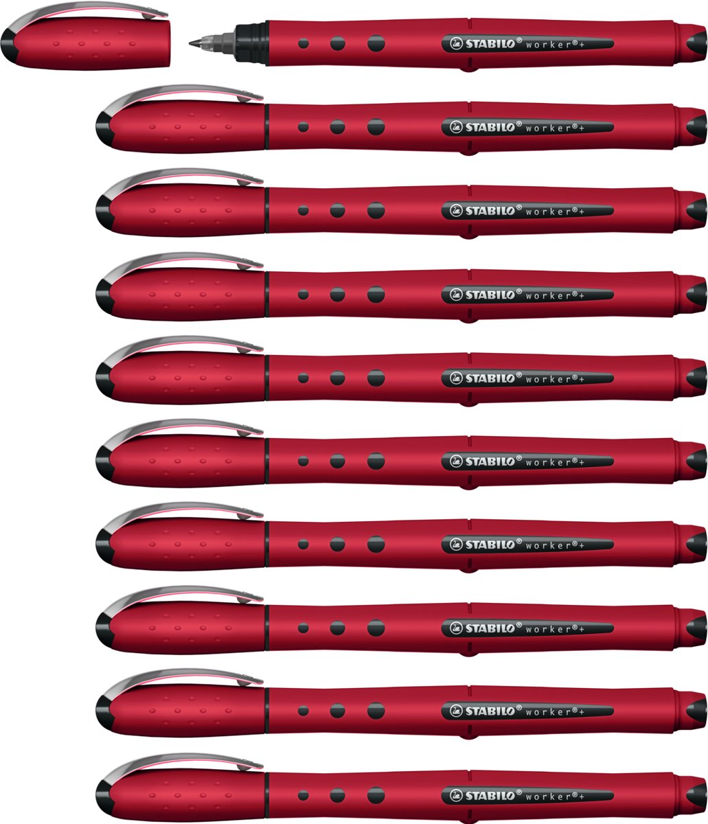 Stabilo worker+ - Tintenroller 0,5 mm - Naturfarben Wildblume - Bordeaux - Karton mit 10 Stück