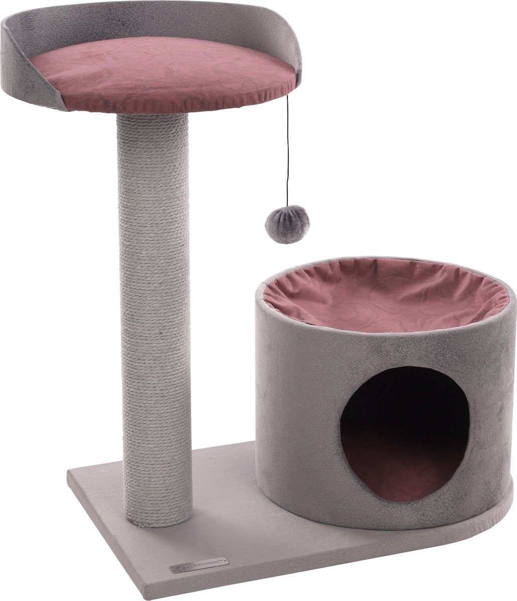 Flamingo-Kratzbaum – Kara – Katzenkratzbaum – Kratzmöbel mit Hängematte und Schutz – Kratzbaum-Baumwollseil – 65 x 35,5 x 65 cm – grau
