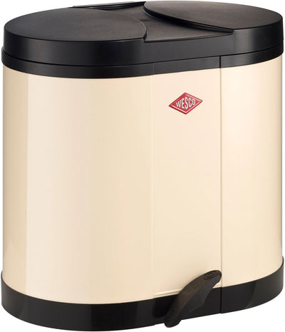 Wesco Öko-Sammelabfallbehälter | 30 Liter | Duo Treteimer (2x15 Liter) | Metall - Mandel | Mülltrennung – Made in Germany