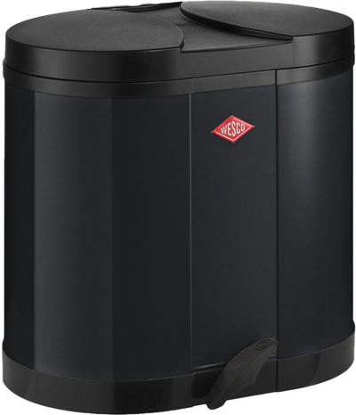 Wesco Öko-Sammelabfallbehälter | 30 Liter | Duo Treteimer (2x15 Liter) | Metall - schwarz | Mülltrennung – Made in Germany