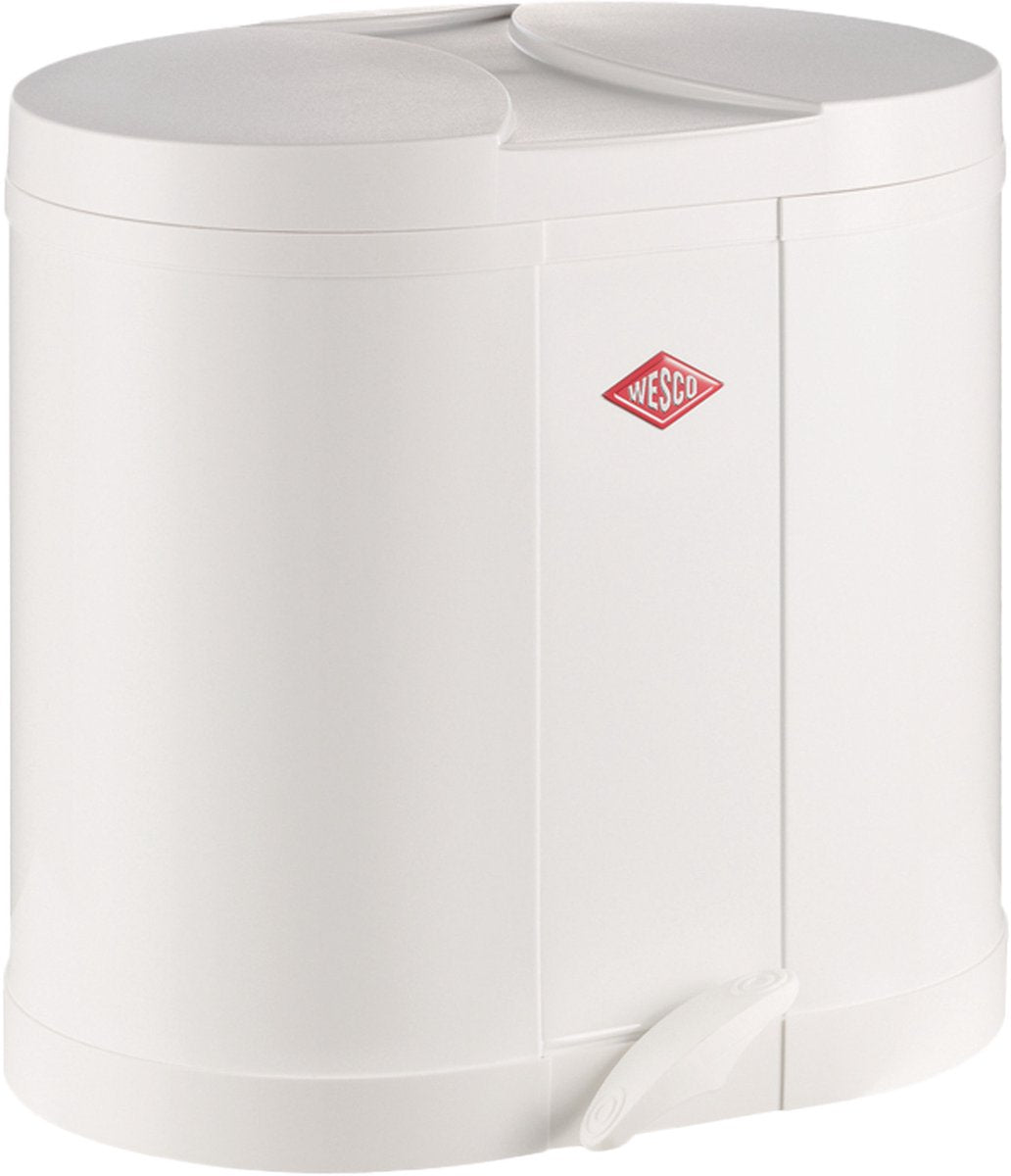 Wesco Öko-Sammelabfallbehälter | 30 Liter | Duo Treteimer (2x15 Liter) | Metall - weiß | Mülltrennung – Made in Germany