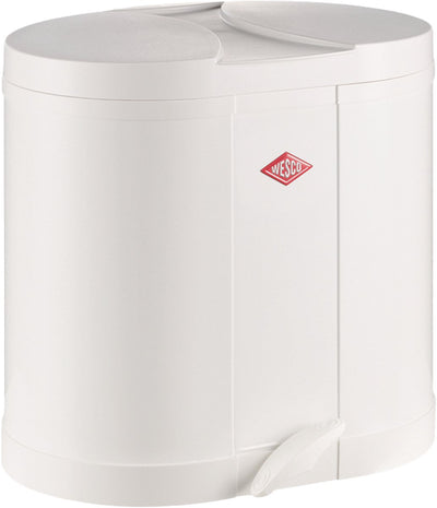 Wesco Öko-Sammelabfallbehälter | 30 Liter | Duo Treteimer (2x15 Liter) | Metall - weiß | Mülltrennung – Made in Germany