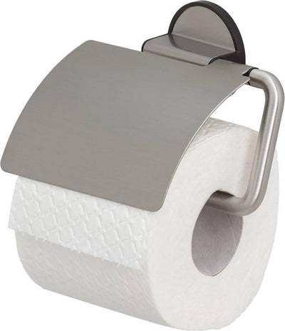 Tiger Tune - Toilettenpapierhalter mit Klappe - Toilettenpapierhalter - ohne Bohren - selbstklebendes 3m-Klebeband - Edelstahl gebürstet schwarz