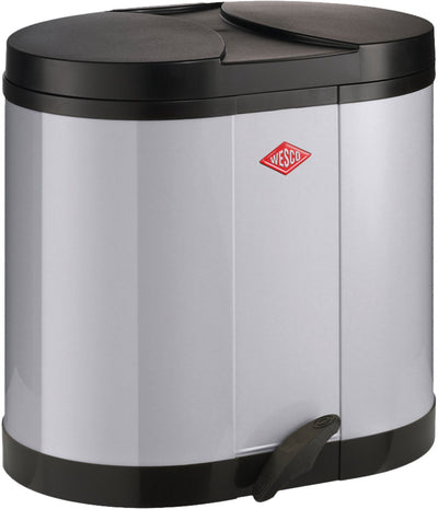 Wesco Öko-Sammelabfallbehälter | 30 Liter | Duo Treteimer (2x15 Liter) | Metall - grau | Mülltrennung – Made in Germany