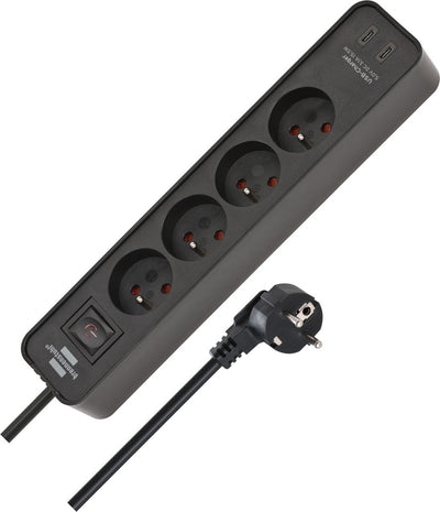 Brennerstuhl ecolor Steckdosenleiste mit 4 Schutzkontaktsteckdosen und 2 USB-C Ladepunkten (USB-Steckdosenleiste mit Schalter und 1,5m Kabel)