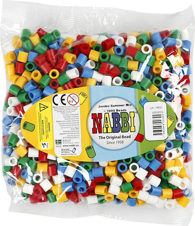 Nabbi-Perlen zum Aufbügeln, Größe 10 x 10 mm, Lochgröße 5,5 mm, Jumbo, Standardfarben, 1000 Teile, 1 Box